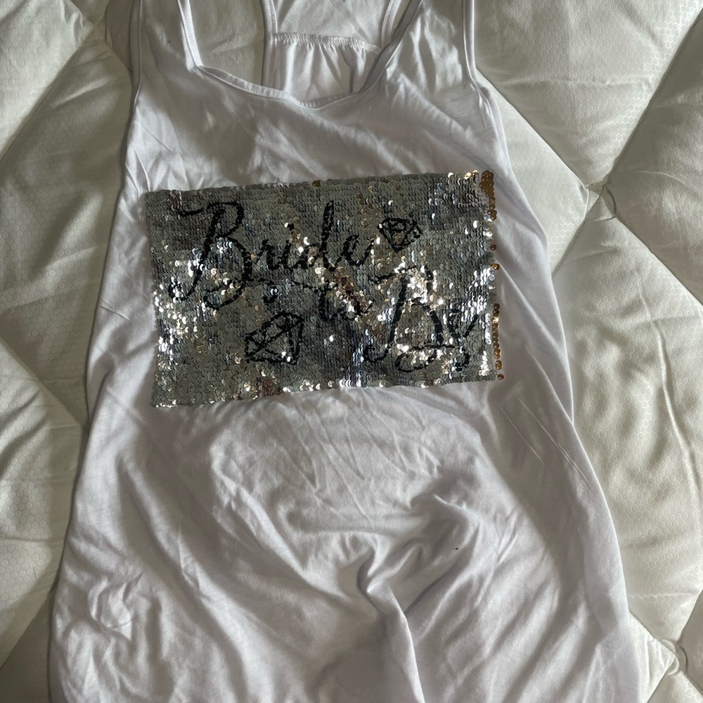 Bride White Tank Top with Silver Sequin Design